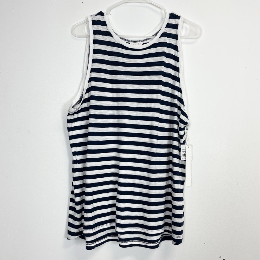Caslon Shirt Womens Large Blue White Tank Top Sleeveless Cotton Blend NWT